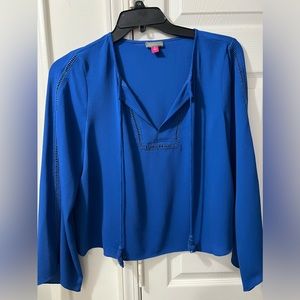 VINCE CAMUTO WOMENS BLOUSE SIZE MEDIUM BLUE LONG SLEEVE